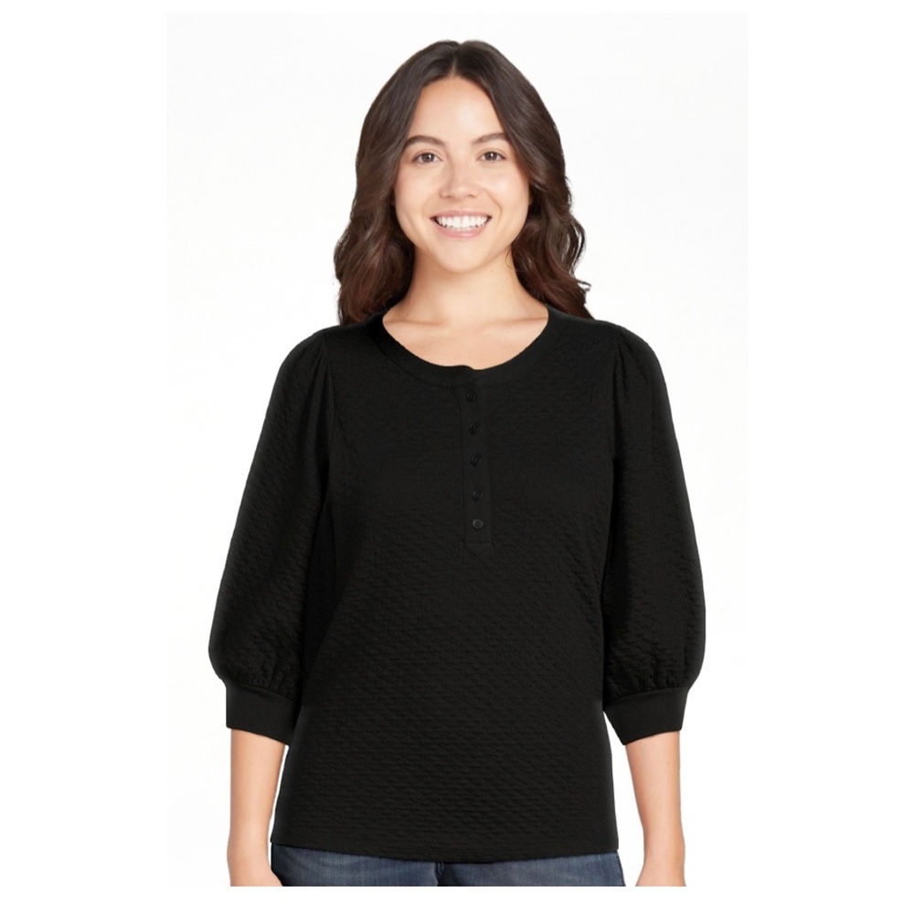 Time and Tru Women's Quilted Top with ¾-Length Puff Sleeves in size XL